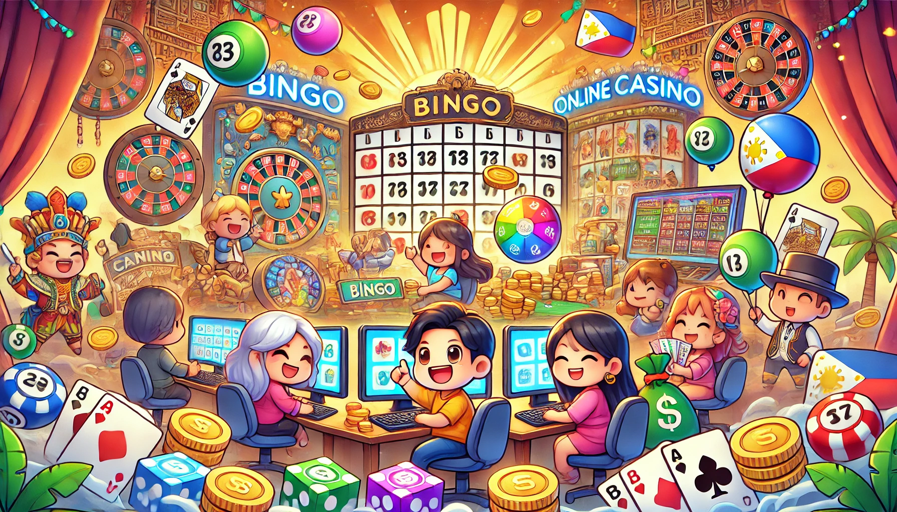 Isang bingo event sa Pilipinas na may mga taong naglalaro sa isang barangay fiesta, nagpapakita ng kasiyahan at komunidad